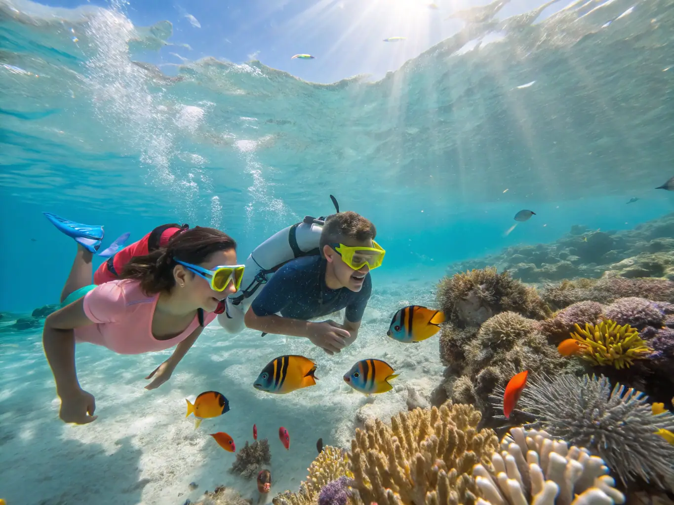 A photograph of children participating in a snorkeling lesson in a clear, shallow area. The image should highlight the fun and educational aspects of the program.